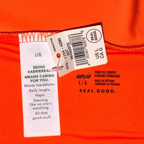NEW Aerie “Real Good” High Cut Cheeky Bikini Bottom – Orange (Size L) - Picture 3 of 6